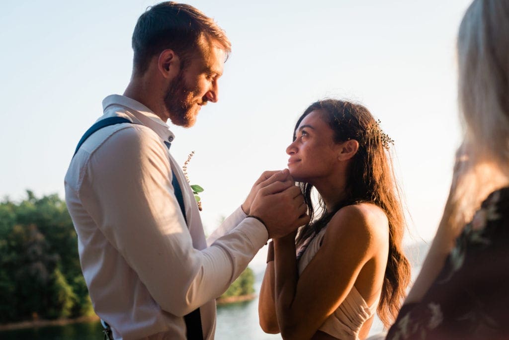 Elopement ceremony image of a bride and groom with a Southeast Intimate Adventure Wedding Photographer