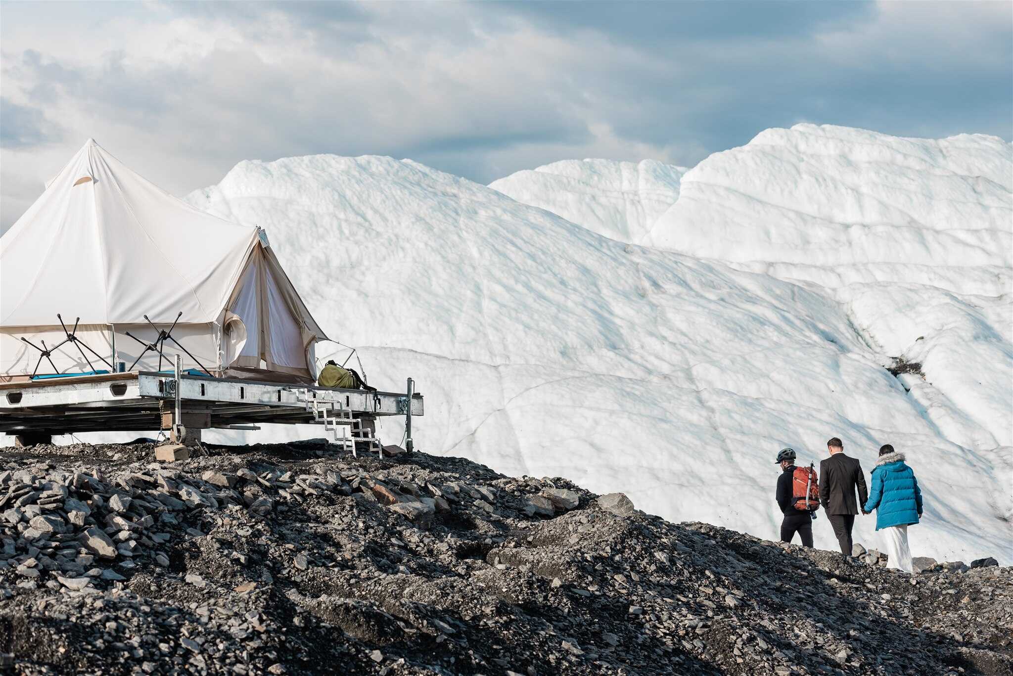 Overnight Glacier Glamping on Matanuska Glacier adventure luxe elopement wedding experience