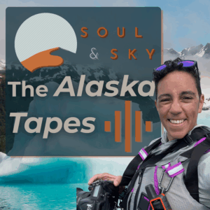 The Alaska Tapes by Kate Okenatez-Mahoney of Soul & Sky Weddings podcast logo.